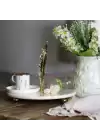 Akayev Mermer Beyaz 28 Cm Altın Boncuk Ayaklı Uzun Tüy Sunum Tabağı
