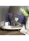 Akayev Mermer Beyaz 28 Cm Altın Boncuk Ayaklı Uzun Tüy Sunum Tabağı