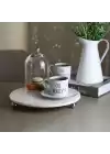 Akayev Mermer Beyaz 28 Cm Gümüş Boncuk Ayak Yuvarlak Sunumluk