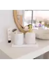 Akayev Mermer Beyaz 3 Parça Banyo Seti Mutfak Sıvı Sabunluk Seti