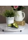 Akayev Mermer Beyaz 30 Cm Füme Boncuk Ayaklı Yuvarlak Sunumluk