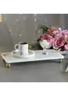 Akayev Mermer Beyaz 30x15 Cm Altın Ayak Kuş Sunum Tabağı