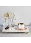 Akayev Mermer Beyaz 30x15 Cm Altın Boncuk Ayaklı Sunum Tabağı