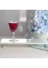 Akayev Mermer Beyaz 30x15 cm Gümüş Boncuk Ayaklı Sunum Tabağı