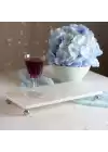 Akayev Mermer Beyaz 30x15 cm Gümüş Boncuk Ayaklı Sunum Tabağı