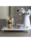 Akayev Mermer Beyaz 30x20 Cm Altın Ayak Kuş Sunum Tabağı