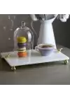 Akayev Mermer Beyaz 30x20 Cm Altın Ayak Kuş Sunum Tabağı