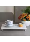 Akayev Mermer Beyaz 30x20 cm Gümüş Boncuk Ayaklı Sunum Tabağı