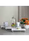 Akayev Mermer Beyaz Gümüş Boncuk Ayaklı 3lü Sunum Tabağı