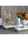 Akayev Mermer Beyaz Gümüş Boncuk Ayaklı 3lü Sunum Tabağı