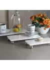 Akayev Mermer Beyaz Gümüş Boncuk Ayaklı 3lü Sunum Tabağı