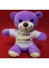 Happy Birthday Tişörtlü Peluş Mor Ayıcık