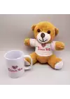 Kahverengi I Love You Tişörtlü Ayıcık Ve Baskılı Kupa Seti