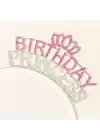 Kristal Taşlı Birthday Princess Yazılı Parti Tacı Pembe Renk