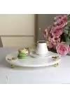 Akayev Mermer Beyaz 30 Cm Altın Ayak Kelebek Yuvarlak Sunum Tabağı