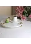 Akayev Mermer Beyaz 30 Cm Altın Ayak Kelebek Yuvarlak Sunum Tabağı