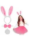 Pembe Tavşan Tacı Etek Papyon Kuyruk Kostüm Seti Çocuk Boy