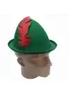 Peter Pan Şapkası Yeşil Renk Kırmızı Tüylü
