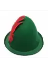 Peter Pan Şapkası Yeşil Renk Kırmızı Tüylü