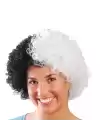Siyah Beyaz Kıvırcık Afro Bonus Taraftar Peruğu