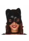 Siyah Deri Görünümlü Kedi Maskesi