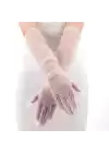 Uzun Boy Beyaz Puantiyeli Beyaz Renk Yetişkin Tül Eldiven