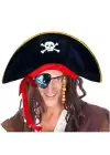Yetişkin Boy Kadife Kaptan Jack Sparrow Korsan Şapkası Ve Plastik Korsan Göz Maskesi