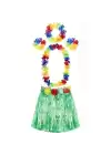 Yetışkın Ve Çocuk Uyumlu Luau Aloha Hawaıı Yeşıl Etek Ve Renklı Kolye Taç 2 Adet Bıleklık Setı