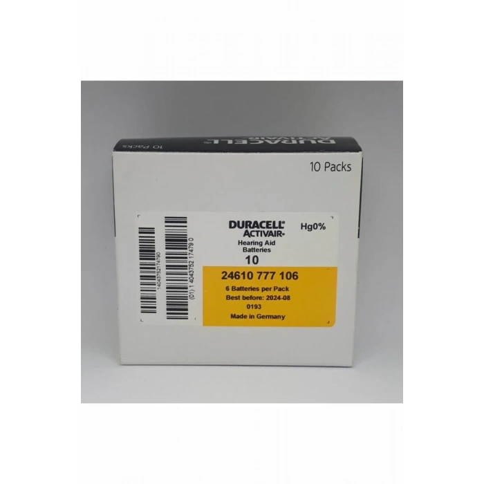 Duracell 10 Numara İşitme Cihaz Pili Kulaklık Pili 6lı*10 Paket