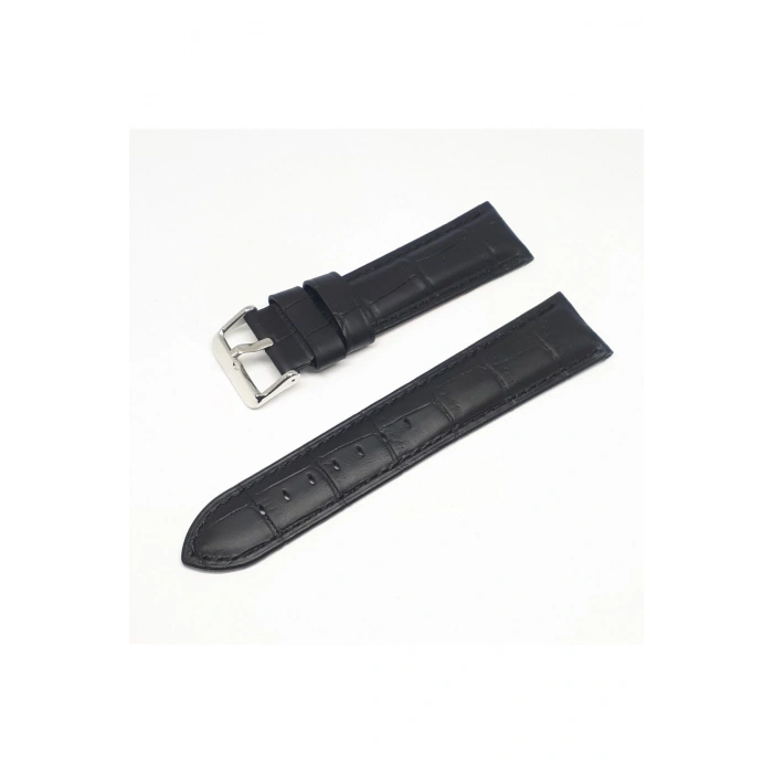 18mm Golf Marka Siyah Croco Hakiki Deri Saat Kordonu