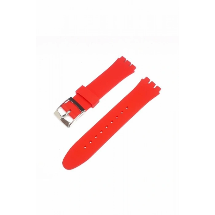 19mm Swatch Uyumlu Chrono Model Slikon Saat Kordonu - KIRMIZI