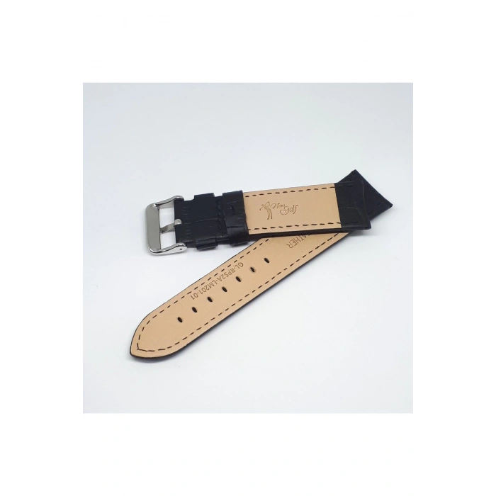 20mm Golf Marka Siyah Croco Hakiki Deri Saat Kordonu