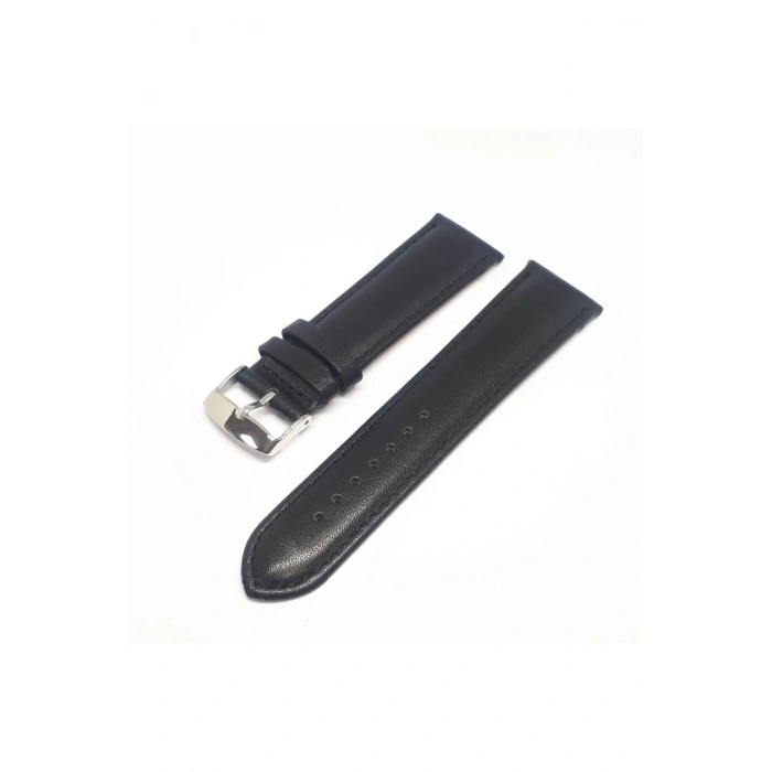 20mm Siyah Renk Desensiz Hakiki Deri Saat Kordonu