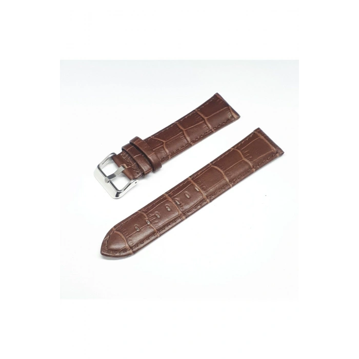 22mm Kahverengi Croco Bombeli Deri Saat Kayışı Kordonu 22x20