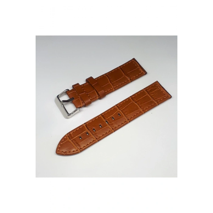 22mm Taba Açık Kahverengi Croco Deri Saat Kayışı Kordonu 22x22
