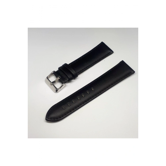 24mm Siyah Düz Bombeli Deri Saat Kayışı Saat Kordonu 24x22