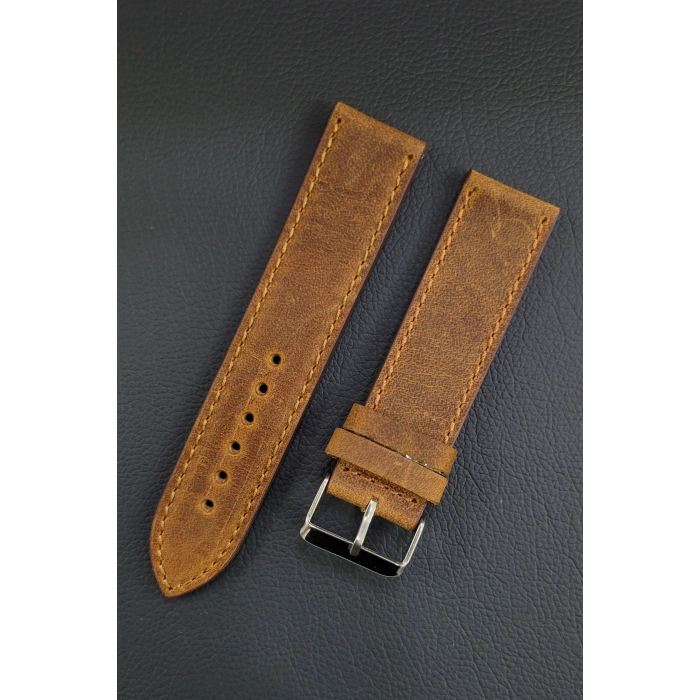22mm Açık Kahve Taba Renk Crazy Hakiki Deri Saat Kordonu - Toka Ölçü 22mm