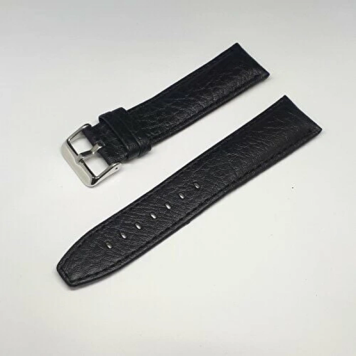 22mm Siyah Rolax Bombeli Deri Saat Kayışı Kordonu 22x20
