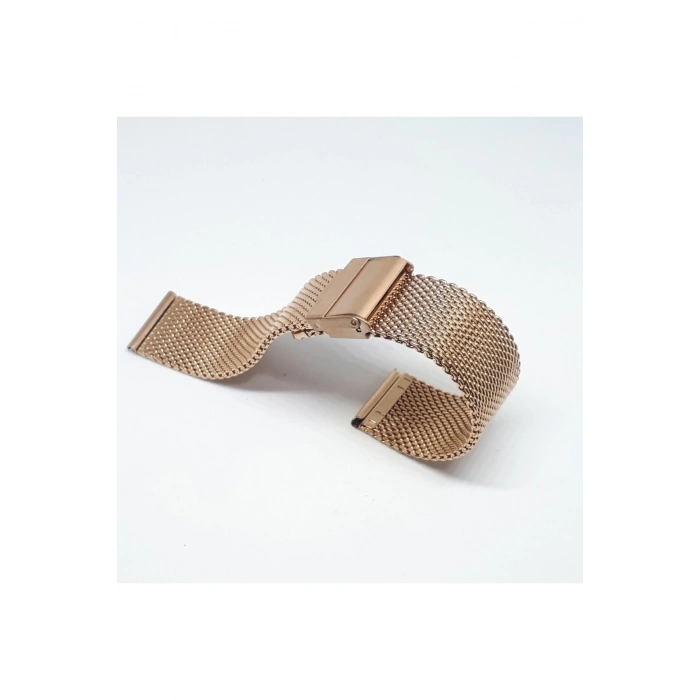 22mm Rose Bakır Renk Hasır Kalın Örgü Çelik Kaplama Metal Saat Kordonu
