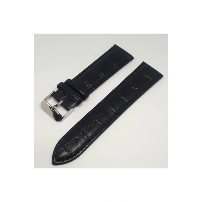 20mm Siyah Renk Croco Suni Deri Saat Kordonu