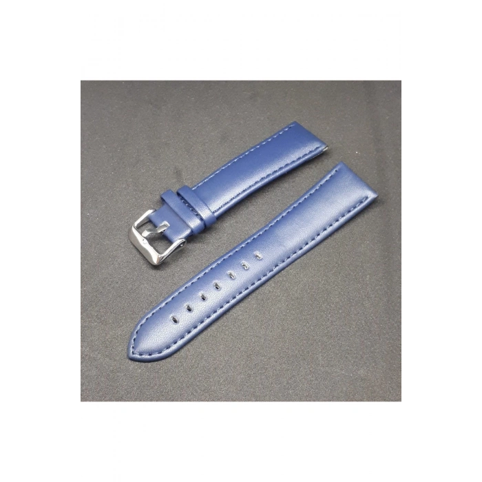 24mm Lacivert Mavi Düz Bombeli Deri Saat Kayışı Saat Kordonu 24x22