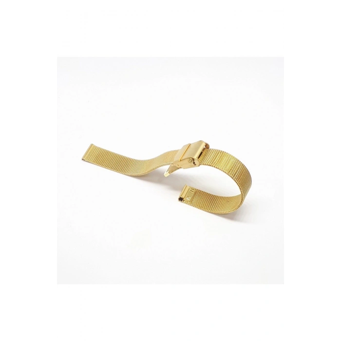 14mm Sarı Gold Renk Hasır İnce Örgü Çelik Kaplama Metal Saat Kordonu