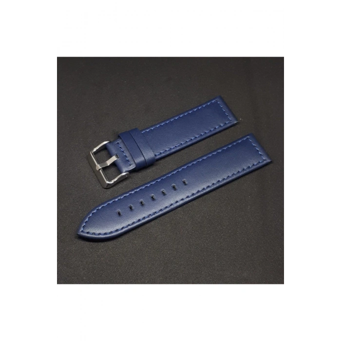 22mm Lacivert Mavi Düz Deri Saat Kayışı Kordonu 22x22