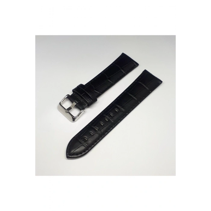 22mm Siyah Croco Bombeli Deri Saat Kayışı Kordonu 22x20