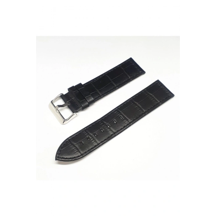 24mm Siyah Croco Deri Saat Kayışı Kordonu 24x24