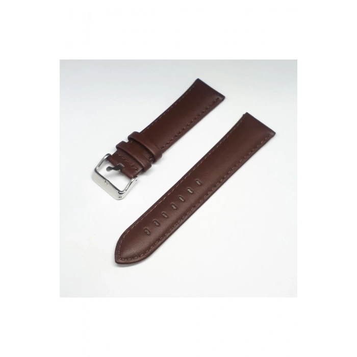 22mm Kahverengi Düz Bombeli Deri Saat Kayışı Saat Kordonu 22x20