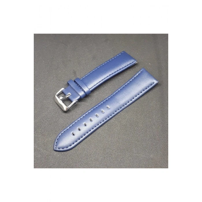 22mm Lacivert Mavi Düz Bombeli Deri Saat Kayışı Saat Kordonu 22x20