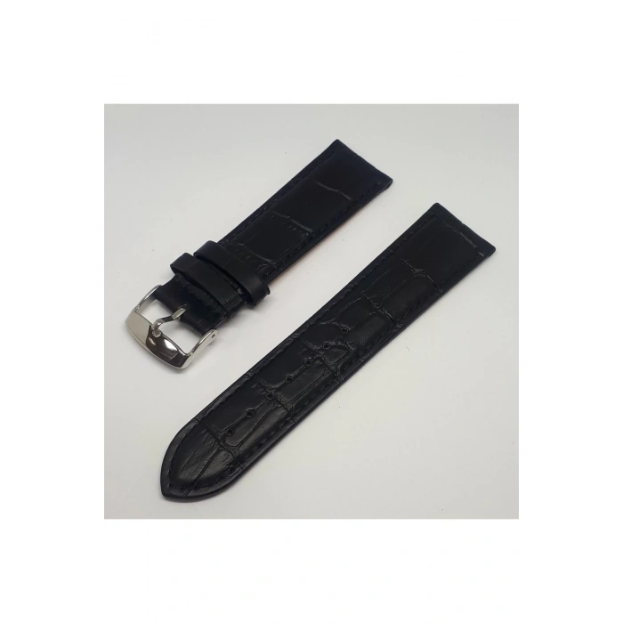 22mm Siyah Renk Croco Hakiki Deri Saat Kordonu
