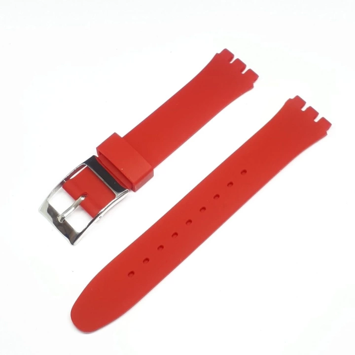 17mm Swatch Uyumlu Chrono Model Slikon Saat Kordonu - KIRMIZI