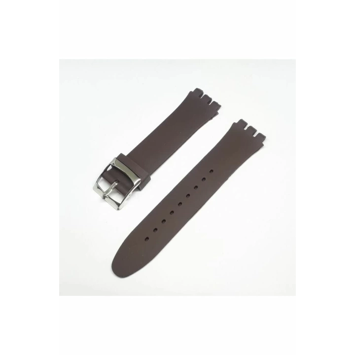 19mm Swatch Uyumlu Chrono Model Slikon Saat Kordonu - KAHVE
